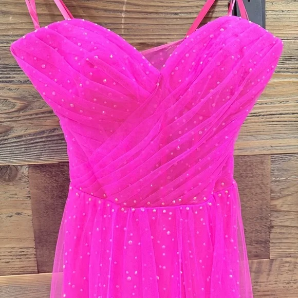 La Femme Hot Pink & Crystal Strapless Long Prom Ball Gown 31997 NWT - Picture 8 of 16